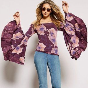 Free People Purple Floral Bell Sleeve ✨ HOST PICK ✨